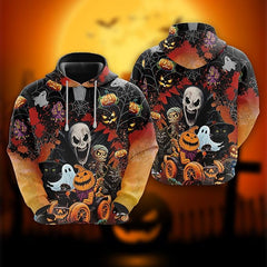 Men's 3D Halloween Print Hoodie - Casual Long Sleeve Sweatshirt, Polyester Blended Adult and Teen Models - Medium Elastic Fabric - Perfect Choice for Autumn and Winter