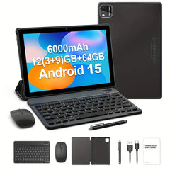 Latest Android 15 Tablets Computer, 10.1 Inch Quad-core, 12GB (3+9 Virtual)RAM, 64GB ROM, 1280*800IPS, Supports 1TB Micro SD Card Insertion, Stereo Speaker