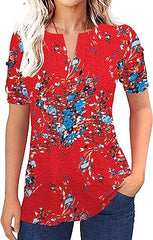 Women's Zipper Summer Pleated Button Short Sleeve T-Shirt