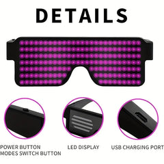 LED Light up Glasses, USB Rechargeable 11 Patterns Multi-Color Glow in the Dark Luminous Glasses for Halloween, Christmas, Costume Party, Music festival, Birthday Party