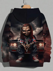 Men's 3D Halloween Print Hoodie - Casual Long Sleeve Sweatshirt, Polyester Blended, Machine Washable - Adult and Teen Models - Medium Elastic Fabric - Perfect Choice for Autumn and Winter