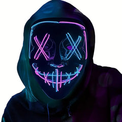 1pc LED Halloween Mask - Motion Sensor, Neon Glow, Sound-Activated Lighting, PVC Horror Face Mask for Adults/Teens, Compatible with Halloween, Haunted Houses, Clubs, Festive Celebration, Glowing Effect, Highquality Lighting, Event Attendees