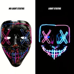 1pc LED Halloween Mask - Motion Sensor, Neon Glow, Sound-Activated Lighting, PVC Horror Face Mask for Adults/Teens, Compatible with Halloween, Haunted Houses, Clubs, Festive Celebration, Glowing Effect, Highquality Lighting, Event Attendees