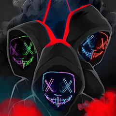 1pc LED Halloween Mask - Motion Sensor, Neon Glow, Sound-Activated Lighting, PVC Horror Face Mask for Adults/Teens, Compatible with Halloween, Haunted Houses, Clubs, Festive Celebration, Glowing Effect, Highquality Lighting, Event Attendees