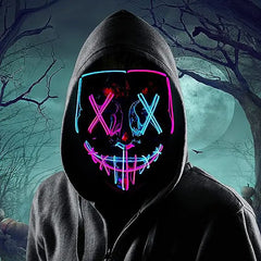 1pc LED Halloween Mask - Motion Sensor, Neon Glow, Sound-Activated Lighting, PVC Horror Face Mask for Adults/Teens, Compatible with Halloween, Haunted Houses, Clubs, Festive Celebration, Glowing Effect, Highquality Lighting, Event Attendees