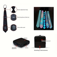 Voice-Controlled EL Luminous Tie – Innovative and Unique Creative Wear, Perfect for Festivals, Nightclubs, and Party Performances (Excludes 2 AAA Batteries)