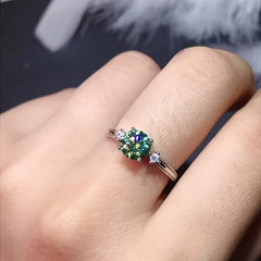 Elegant 18K Golden Plated Moissanite Ring with Sparkling Green Stone - 1 Carat