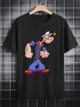 Men'S 3D Printed Black Short-Sleeve T-Shirt - Casual Crew Neck, Slight Stretch Fabric with Cartoon Character Graphic, Perfect for Casual Attire, Novelty Tshirt | Playful Design | Quality Print Finish