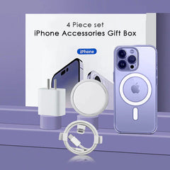 4pcs Apple Gift Box include ( 35W PD Charging Head, Back Cover, Wireless charger & Charging Cable)