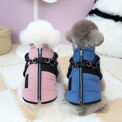 [Winter Warm Jumpsuit] Small Dog & Winter Warm Jumpsuit - Thick Jacket with Hood-like Collar, Pink/Blue Color Options, Adjustable Buckle Closure for X-Small to Medium Pets (Indoor/Outdoor Use) - Soft -Filled Coat