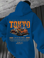 Men'S Tokyo Underground Racing Graphic Hoodie - Stylish Long Sleeve Pullover with Vibrant Orange & Black Car Design, Comfortable for Fall/Winter, Casual Streetwear, Essential Hoodie