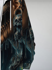 Men'S Gothic Skull & Bat Wing Print Hooded Zipper Jacket - Winter Warmth Full-Zip Coat with Full-Zip Closure, Machine Washable Casual Outerwear for Halloween