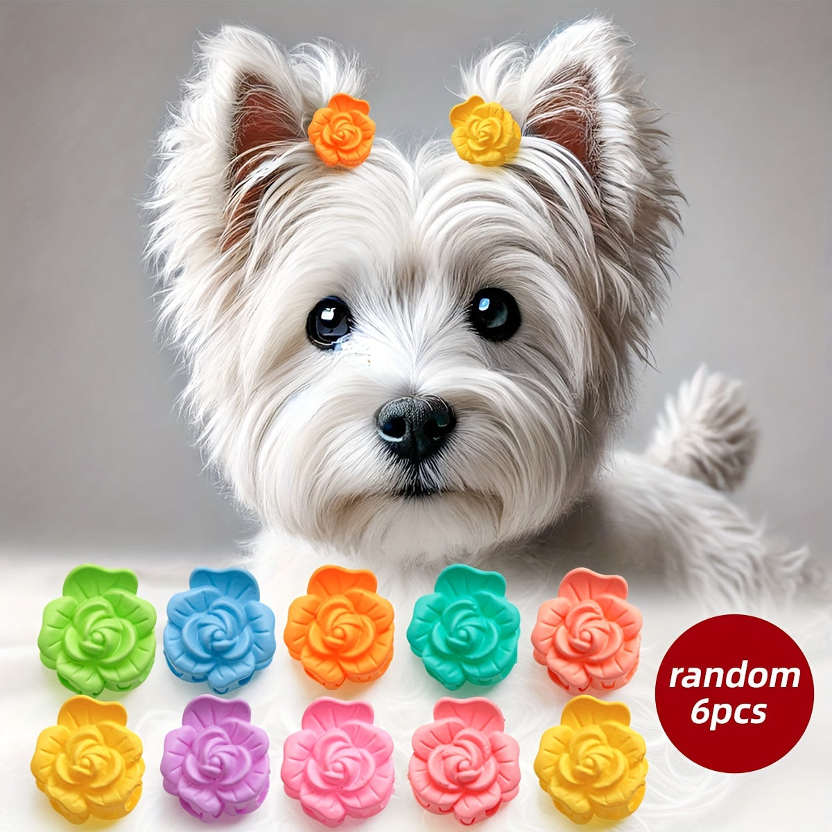 6pcs of Peony Flower Pet Hair Clips, Cute for Small Dogs Like Yorkshire, Bichon, Teddy, Maltese, And West Highland Terrier.