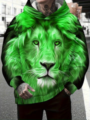 Men'S King 3D Print Hooded Sweatshirt - Face Design with Mufasa & Simba, Loose Fit Casual Pullover, Stretch Fabric, All-Season, Machine Washable For Casual Attire & Themed Events, Comfortable Clothing, Durable Clothing, Streetwear Fashion