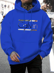 Men'S Loose Letter Printed Hooded Sweater | Fiber Warm Pullover with Drawstring Hat Design, Casual Long Sleeve Knitted Sweater Suitable for Autumn and Winter Wear and Stacking, Fashion Trend Men'S Clothing