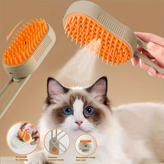 1pc MIAOQUANJI 3-in-1 Rechargeable Cat & Dog Hair Removal Steam Comb with Bristles & Steam Technology - Pet Hair Shaver Suitable for Dogs and Cats, Massaging Grooming