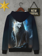 3D Mystic Culture Lightning Wolf Hoodie with Drawstring & Pocket, Adult Men’s Fantasy Beast Graphic, Fall/Winter Casual Commute Wear, Stylish Gift for Wild Enthusiasts, Edgy Design