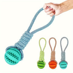 Rope Chew Toy for Dogs, Designed for Puppies, Featuring a Food-Dispensing Ball That Helps Clean Molars During Playtime.