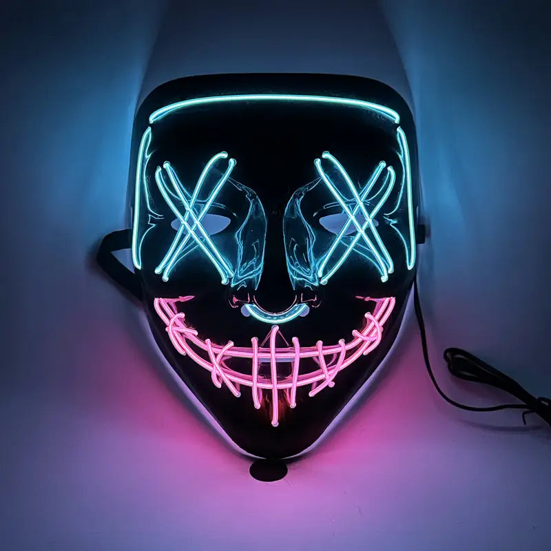 1pc Glowing LED Halloween Cyberpunk Helmet Mask Party, Party Cyberpunk Face Cover Cosplay Mask, Halloween Horror Costume Props Glow-in-the-Dark Plastic Scary Dress-Up with Activator, Ships Without Batteries, Requires Installation of 2 AA Batteries
