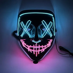 1pc Glowing LED Halloween Cyberpunk Helmet Mask Party, Party Cyberpunk Face Cover Cosplay Mask, Halloween Horror Costume Props Glow-in-the-Dark Plastic Scary Dress-Up with Activator, Ships Without Batteries, Requires Installation of 2 AA Batteries