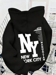 Men'S Vintage New York City Graphic Hoodie - with NY Lettering, Loose Fit Casual Pullover Sweatshirt, All-Season Streetwear Essential for Everyday &, Special Occasions, Streetwear Fashion, Retro Style, Durable Fabric, Urban Fashion