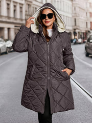 Plus Size, Plus Size Women's Thickened Coat, Knee-Length, Hooded, Suitable for Autumn and Winter