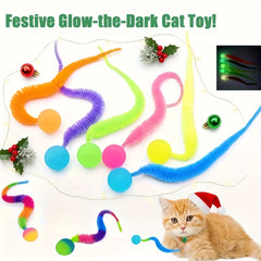 Colorful Caterpillar Plush Cat Toy with Glowing Green Eyes - Features an Interactive Bouncing Ball Design, Made of Soft And Durable Polyester, Ideal for Indoor Play And Pet Entertainment, an Interactive Cat Toy, The Perfect Christmas Gift for Cats