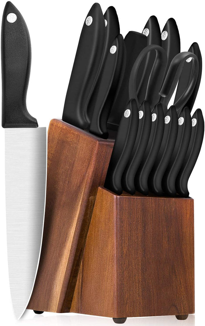 Knife Set 15-Piece Kitchen Knife Set with Sharpener Wooden Block
