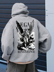 Men'S Autumn and Winter Essential Hoodie | English Letter Print, Versatile Sports Casual Loose Hooded Fleece Sweater with Slight Stretch Fabric