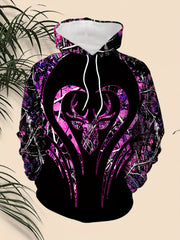Autumn Casual Men's Trendy 3D Digital Print Long Sleeve Purple Heart Glass Elk Hoodie