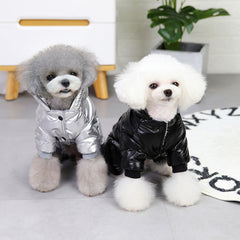 [Waterproof Dog Winter Coat] Waterproof Dog Winter Coat - 4-Legged Pet Jacket with Snap Button Closure, Polyester, Machine Washable, Black & White Puppy Design for Small Breeds & Cold Weather
