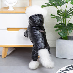 [Waterproof Dog Winter Coat] Waterproof Dog Winter Coat - 4-Legged Pet Jacket with Snap Button Closure, Polyester, Machine Washable, Black & White Puppy Design for Small Breeds & Cold Weather