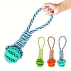 Rope Chew Toy for Dogs, Designed for Puppies, Featuring a Food-Dispensing Ball That Helps Clean Molars During Playtime.