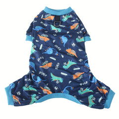 Adorable Cartoon Print Dog Onesie - Cozy Pet Clothing, Cute Blue Dinosaur Style Dog Pajamas, Perfect for All Sizes of Cats and Dogs, Ideal for Fall, Winter, and Spring, Pet Clothes|Playful Design|Comfortable Fit, Dog Clothes