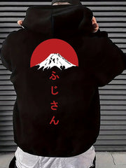 Japanese Mountain Simple And Clean Printed Men's Round Neck Hoodie With Drawstring And Kangaroo Pocket, New Trendy Fashion Loose And Casual Versatile Hoodie Sweatshirt For Men
