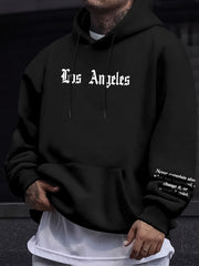 Men's Casual Hooded Sweatshirts with Kangaroo Pocket - Spring/Fall Knit Fabric Pullover with Geometric Pattern, Regular Fit, Polyester Blend with Elastane, Slight Stretch Hoodie