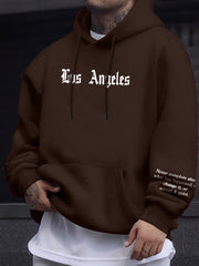 Men's Casual Hooded Sweatshirts with Kangaroo Pocket - Spring/Fall Knit Fabric Pullover with Geometric Pattern, Regular Fit, Polyester Blend with Elastane, Slight Stretch Hoodie