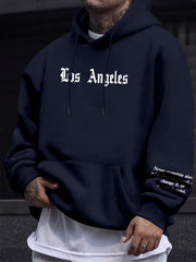 Men's Casual Hooded Sweatshirts with Kangaroo Pocket - Spring/Fall Knit Fabric Pullover with Geometric Pattern, Regular Fit, Polyester Blend with Elastane, Slight Stretch Hoodie