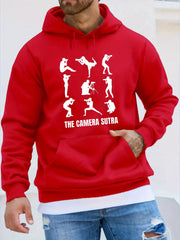 Men'S Casual Long Sleeve Hoodie with "The Camera Sutra" Print, 100% Polyester Knit Fabric, Slight Stretch, Regular Fit, Winter Warmth, 200gsm - Fashionable Gift for Youth and Adults