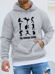 Men'S Casual Long Sleeve Hoodie with "The Camera Sutra" Print, 100% Polyester Knit Fabric, Slight Stretch, Regular Fit, Winter Warmth, 200gsm - Fashionable Gift for Youth and Adults