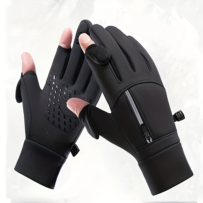 Outdoor Cycling Fingerless Gloves, Riding Gloves, Winter Cycling Fingerless Gloves, Autumn And Winter Sports Cycling Windproof, Anti-Slip Gloves, Touchscreen Cycling Gloves, Flip Gloves for Cycling, Fleece-Lined Durable Warm Outdoor Gloves