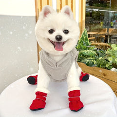 Winter Warmth Dog Boots - Anti-Slip Polyester Pet Shoes with Fleece Lining and Hook-and-Loop Tape Closure for Small Breeds - All-Season Paw Protection Set of Four