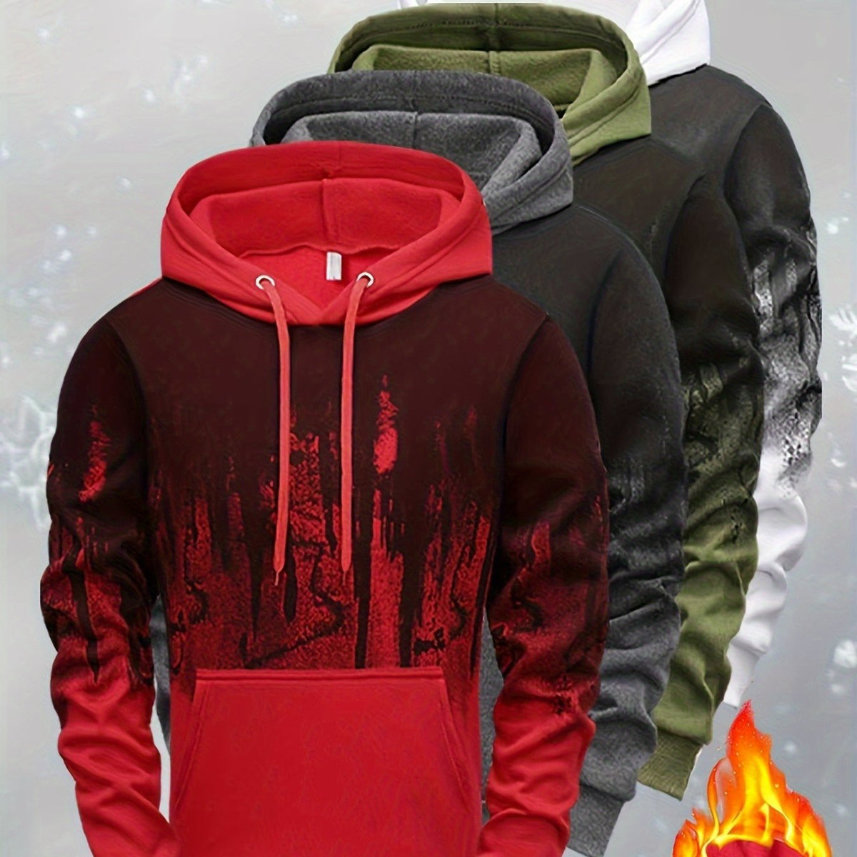 Men'S Lightweight Washable Outdoor Casual Hoodie - Black with Red & White Abstract Print, Long Sleeve Pullover for Hiking, Running, Training & Casual Wear, Hiking Apparel, Casual Style, Comfortable Fit