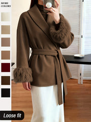 Women's Fashion Elegant Furry Sleeve Coat Autumn Winter Women's Clothing