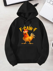 Men's Hooded Sweatshirt, Heavyweight 250gsm with Kangaroo Pocket, Chicken Print & 'F-CAW-F' Graphic Rooster, Machine Washable Winter Warmth, for Gym & Casual Wear, Regular Fit, Grey Pullover Hoodie