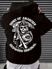 Men's Black & White Greek Letter (Σ) & of Anarchy-Free Logo Graphic Hoodie Sweatshirt - 100% Casual Loose Fit Short Sleeve Pullover, Halloween Hoodies For Men, Male Halloween Sweater, Halloween Sweater For Men, Halloween Sweaters For Men, Hooded Sweatshir