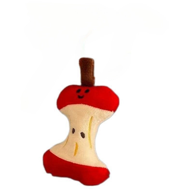 Apple-Shaped Plush Dog & Cat Chew Toy with Bone, Soft Chewable Pet Dental Health Toy for Puppies & Kittens, Cute Red Apple & Bone, All Breed Sizes