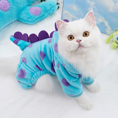 Cute Dinosaur Pajamas For Small Dogs And Cats, 4-Legged Costume, Warm Fleece Pajamas For Pets,  Size S/M/L