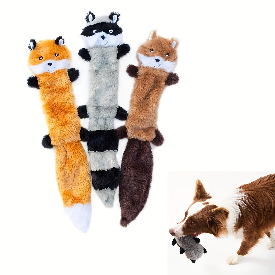 3pcs/Single Fox, Raccoon, and Squirrel - Squeaky Dog Toys Without Filling, Chew Toys for Small to Medium Breeds, 3pcs Soft Plush Toys, Flat No-Filling Puppy Toys