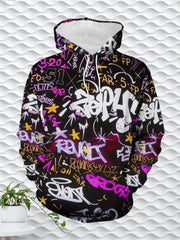 Men'S Trendy Street Graffiti Art Digital Print Hoodie | Fashion Letter Pattern Loose Pullover Youth Casual Sports Versatile Top Spring New Hip Hop Style Jacket